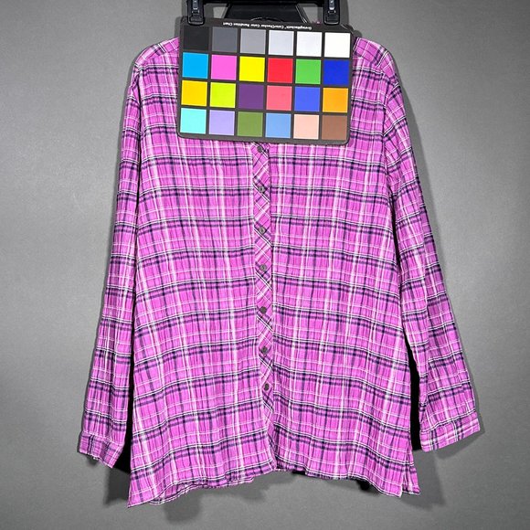 NWT Allison Daley Button Down Plaid Pink Shirt Size XL - Picture 10 of 11